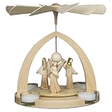 Weihnachtspyramide, 3 Engel, Aram-Figurenserie, 8 cm, Holz natur/2-farbig patiniert, mit LED-Beleuchtung, Grödner Kunsthandwerk