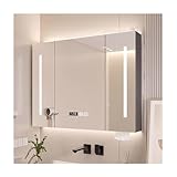 Großer verspiegelter Medizinschrank mit drei Spiegeltüren, Dimmer, ideal für Badezimmer und Wohnzimmer, graues Finish, 90 cm