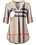 Qnursma Quinee Still-Oberteile zum Stillen Umstandsmode 3/4 Rollärmel Stillshirts für Damen, Beige kariert, Groß