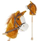 Bieco Steckenpferd Kinder Brownie | ca. 100 cm | Top Qualität | Holzpferd Draußen & Drinnen | Plüschpferd zum Reiten | Holzpferd für Jungen und Mädchen | Kuschelpferd