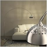 tectake® Bogenleuchte, Bogenlampe, Stehlampe Wohnzimmer, Esszimmerlampe modern, Schirmlampe hängend, Retro Vintage Optik, Lampe Esszimmer, Standleuchte, Standlampe - Nickel matt