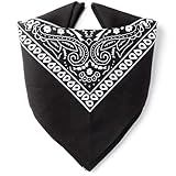 Karl Loven Bandana Schwarz 100% Baumwolle Premium-Qualität für Damen Herren Halstuch Kopftuch original Paisley Muster Headwear Haar Schal Ansatz Handgelenk Kopf Biker