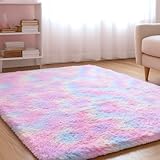 XSIVOD Flauschig Hochflor Teppich Regenbogen, Waschbarer Teppich 140x200 Wohnzimmer Anti Rutsch Extra Große Teppiche Schlafzimmer Weich Moderne Teppiche Matte Teppichen für Kinderzimmer
