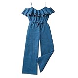 Generisch Blau Latzhose Kinder 164 Mädchen Overall Baumwolle Einfarbig Sommer Jumpsuit Lang Weites Bein Trägerhose Lässige Strampler Ärmellos Romper Sommeroveralls Freizeithose Playsuit Mit Schleife