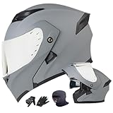 Modularer Motorradhelm – Klappbarer Volhelm-Design, Staubmaske und Fahrhandschuhe Enthalten, Antibeschlagende Doppellinse, ECE-Zertifiziert, Erwachsene Unisex Ganzjährig.(75,L(57~58cm))