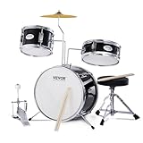 VEVOR Schlagzeugset, 3-teilig, Drum-Set mit verstellbarem Thron-Becken-Pedal, Zwei Paar Drumsticks, ca. 20 cm Tom Drum, ca. 25 cm Snare Drum, ca. 36 cm Bass Drum, Schlagzeugset für Kinder, schwarz