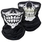 Kiiwah 2 Stück Totenkopf Multifunktionstuch, Schädel Motorrad Schlauchschal, Skull Bandanas Elastisch Sonnenschutz Loop Schal Neckwarmer für Motorrad Fahrrad Ski Halloween