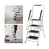 4 Stufen Klappleiter mit Handlauf Trittleiter Klappbar Tragbare kompakte Leiter Rutschfeste Matte Einfache Aufbewahrung Stehleiter für Home Kitchen Office DIY 150 kg max Belastung