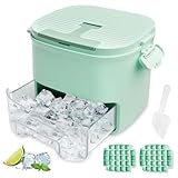 Eiswürfelbehälter mit Deckel – Eiswürfelform 52 Eiswürfel, Eiswürfelbereiter Eiswürfelbox mit 2 Eiswürfelschalen, Eiskübel & Schaufel – Food-Grade PP Eiswürfelbehälter für Gefrierschrank (Grün)