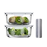 Bstask Round Glass Food Containers with Lids Set, Sealed Meal Prep Containers Glass, Lunch Box with Lid, Food Storage (2 pack 660 ml), Microwave, Oven & Dishwasher Safe