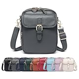 Crossbody Leather Bag,Double Layer Large Capacity Messenger Bag, Retro faux leather built-in wallet anti-theft bag (Grey)