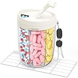 AMOOS Großer Pillendosierer mit 6 Fächern, Anti-Mix Pillenflaschen-Organizer mit breiter Öffnung & einfachem Herausnehmen, Vitamin-Organizer für Reisen, BPA-freie Pillendose mit Gurt, Weiß