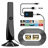 Digitale TV-Antenne, leistungsstarke HDTV-Antenne für den Innen- und Außenbereich mit Verstärker, 360°-Empfang von 50 Meilen TV-Antenne, unterstützt 4K 1080P, TV kostenlos DVB-T2 VHF UHF, Koaxialkabel