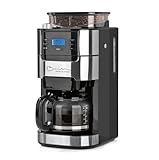 Barista Filterkaffeemaschine mit verstellbarem Mahlwerk & Glaskanne | Warmhaltefunktion, 24h Timer & Permanentfilter | Für 10 Tassen Kaffee | Kaffeemaschine für Bohnen & Pulver [Edelstahl]