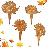 Honosen 4 Stück Igel Gartenstecker Rost, Wetterfest Gartendeko Roststecker aus Edelrost Metall, Igel Herbstdeko, Rost Gartenstecker Herbst für Herbst Innen Garten Terrasse Balkon Blumentopf