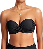 DOBREVA Damen Bikini Oberteil Halfter String Trägerloser Gepolsterte mit Bügel Bademode - BH Größen Schwarz 90D