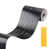 Lifuncren 10 cm x 15 m Tapetenbordüre Selbstklebend, Wasserdichtes Selbstklebende Bordüre Wandtattoo, Klebeband Holzoptik, Holzmaserung Reparatur Klebeband für Möbel Tür Boden Küche (Schwarz)