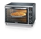 SEVERIN Back- und Toastofen mit Umluftfunktion, Mini Backofen mit Grillrost, Backblech, Drehspieß und Pizzastein, vielseitiger Heißluftofen mit 42 L Kapazität, 1.800 W, schwarz, TO 2058