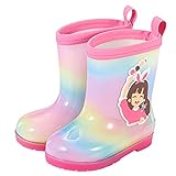 aaSccex Kinder-Regenstiefel für Mädchen, Kleinkind-Schuhe für regnerische Tage, Gummi, niedlich, bedruckt, mit leicht anzuziehenden Griffen, für Pfützen, Spritzer, Bojenstiefel, a, 27 EU