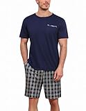 Ekouaer Schlafanzug Herren kurz Sommer Pyjama Set Kurzarm T-Shirt und Shorty Schlafanzughose