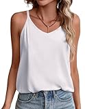 Zeagoo Damen Tops Sommer V Ausschnitt Top Spaghettiträger Lässig Trägershirt Camisole Einfarbig Tanktops Weiss M