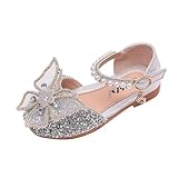 Prinzessin Schuhe Mädchen Prinzessinnen Strass Glitzerschuhe für Mädchen Klackerschuhe Sandalen Kinder Leder mit Perlen und Schleife Geschenk Ballerina Weicher Boden Lauflernschuhe Tanzschuhe