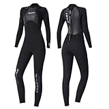 VLOBAOM Herren-Neoprenanzug, 3 Mm, Damen-Ganzkörper-Tauchanzug, Reißverschluss Hinten, Neoprenanzug Zum Tauchen, Schnorcheln, Surfen, Schwimmen,S, Women Black