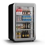Klarstein Audrey Evo Getränkekühlschrank Mit Glastür - 93L Mini-Kühlschrank, Retro-Design, Doppelt Verglaste Tür, LED-Beleuchtung, 0-10 °C, Energieklasse C, Silber