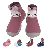 Aolso Krabbelschuhe Babyschuhe, Baby Lauflernschuhe, Babysockenschuhe, rutschfeste atmungsaktive Hausschuhe mit weichem Silikon, Rosa Katze Baby Sneaker für bis zu 4 Jahre (22/23 Yards)