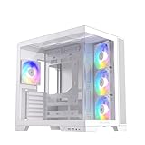 Silentware View A-RGB White Midi Tower PC-Gehäuse Showcase, Frontpanel und Seitenfenster aus gehärtetem Glas, 4X 120mm RGB Lüfter, 4-Pin-PWM & 3-Pin Steurung, Abnehmbarer Deckel, USB-C, ATX/mATX/ITX