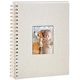 Vienrose Fotoalbum zum Selbstgestalten 28 x 20,5 cm, DIY Scrapbook Spiralalbum mit 40 Weißen Seiten, Leinen Fotoalbum zum Einkleben für Familien, Baby, Hochzeit, Jahrestag, Geburtstags, Beige