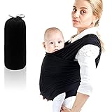 SaponinTree Tragetuch Baby, Hochwertiges Babybauchtrage Elastisches Tragetuch für Neugeborene und Kleinkinder bis 15Kg, 100% Weiche Bio-Baumwolle für Männer und Frauen (Schwarz)