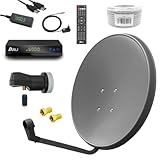 ARLI Digital Sat Anlage 60 cm Spiegel inkl. ARLI AH1 HD Receiver + Single LNB + 10m Koax Kabel + 2 F - Stecker vergoldet 1 Teilnehmer Set dunkelgrau anthrazit Camping Antenne 1 Teilnehmer