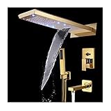 Luxuriöses Led-Duschsystem, Goldenes Wasserfall-Duscharmatur-Set, Multifunktionales Messing-Duschkombinationsset Mit Duschkopf, Handbrause, Badewannenarmatur