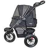 Petique Chinook Schwarz | Luxuriöser Hundebuggy | Vorder- und Hinterräder (30 cm) aus Eva für zusätzlichen | Komfort Reflektierendes Band Für Haustiere bis zu 23 kg
