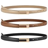 flintronic Ledergürtel Damen, Verstellbarer Schmaler Taillengürtel für Damen, Dünner Gürtel, Skinny Retro Taillengürtel, Klassisch Damengürtel für Kleider Hosen Jeans (Schwarz + Karamell + Khaki)