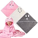 BORDEAG Kapuzenhandtuch Baby 3 Stück, Babyhandtuch mit Kapuze, Baby Handtuch Kapuze Super Saugfähig Weich Baby Badetuch, Kaputzenhandtücher Baby mit Niedliches Muster, 80 x 80 cm Babybadetücher