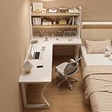 L-förmiger Schreibtisch,Bürotisch aus Holz,Computertisch,der von einer Seite zur anderen gedreht werden kann,Familienschreibtisch mit Bücherregalen,Tragkraft 250 kg,geeignet for kleine Räume(White,47x
