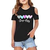 Shirt Mädchen, Mode Liebe Druck Kalte Schulter T Shirt Sommer Kurzarm Rundhals Lässig Oberteile Bequemes Atmungsaktiv T-Shirt Top für Kinder 3-12 Jahre