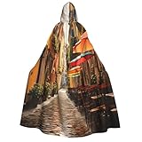 DUWAA Italienischer Straßendruck Kapuzenmantel Halloween Cosplay Kostüm Robe Umhang Zauberer Rabe Cosplay Kostüm