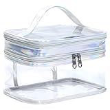 JYJLLM Zwei Schichten, wasserdicht und wiederverwendbar, transparente Reise-Kulturbeutel, Kulturbeutel, Make-up-Tasche, PVC, wasserdichte Reise-Waschbeutel für Familie, tragbare Make-up-Reisetasche,