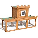 Gecheer 2-Ebenen Kleintierhaus Kaninchenstall Kleintierkäfig Kleintierstall Einzelhaus 142 x 50 x 101 cm Mit rutschfesten Rampe,wetterbeständiges Dach,Geeignet für Kaninchen,Einfacher Zusammenbau