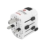 Hama Reiseadapter weltweit (Reiseadapter universal für mehr als 150 Länder, Typ G/Typ B/Typ I/Typ J/Typ L/Typ N, für Geräte mit Steckertyp C, E und F, Schutzkontakt, austauschbare Sicherung) weiß