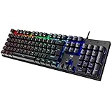 RisoPhy Mechanische Gaming-Tastatur, RGB 104 Tasten, ultraschlanke LED-Hintergrundbeleuchtung, kabelgebundene USB-Tastatur mit blauem Schalter