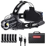 Glarylight Stirnlampe LED Wiederaufladbar, Superhell 120000 Lumen Kopflampe mit 5 Lichtmodi & IPX7 Wasserdicht & 9000mAh AKKU & Zoombar, 120° Einstellbar Stirnlampe für Camping, Angeln, Outdoor