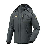 donhobo Herren Skijacke Atmungsaktiv Warm Gefüttert Winterjacke mit Abnehmbarer Kapuze Snowboardjacke Wasserdicht Outdoorjacke Dunkelgrau L