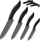 Keramikmesser Set 4 - Sehr scharf Gemüsemesser Gute Handhabung küchenmesser klein, Enthält ein 7.6cm Schälmesser, ein 10cm Obstmesser, ein 12.7cm Universalmesser, ein 15.2cm Kochmesser (Schwarz)