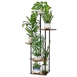 Bamworld Blumenständer Pflanzenständer Pflanzenregal aus Holz und Metall – Modernes Regal für Zimmerpflanzen, 5 Etagen, Stabil und platzsparend, Ideal für Wohnzimmer, Balkon und Büro