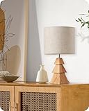 GOEBLESON Nachttischlampe aus Holz, Moderne Tischlampe Wohnzimmer, Beige Nachttischlampe mit Kabel, Fensterbank Lampe, E27 2700K LED-Birne, für Schlafzimmer, Nachttisch, Geschenk, Hotel ZME08TLD05N1