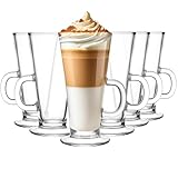 Glasmark KROSNO 1992 Gläser Set Kaffeegläser Mit Henkel Latte 6 Stück 250 ml Kaffee Tee Latte Glas Teetassen Glasbecher Trinkglas Spülmaschinenfest
